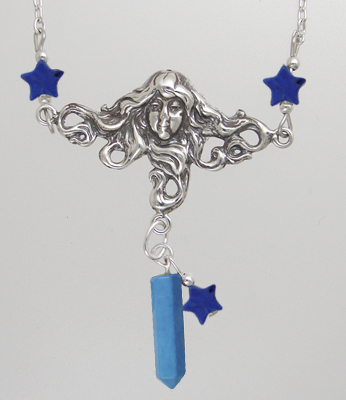 Sterling Silver Woman Maiden of the Morning Star Necklace With Turquoise And Lapis Lazuli Stars